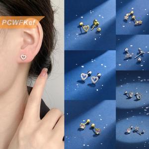 【PCWFKef】 ต่างหูสตั๊ดคริสตัล1คู่ต่างหูเกลียวสแตนเลสต่างหูชุบเงินผู้หญิงต่างหูรูปหัวใจดาว