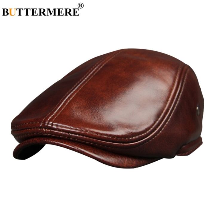 British Beret Men Genuine Leather Flat Cap Brown Male Earflaps Vintage Ivy  Hats Autumn Directors Caps Gatsby Lazada PH