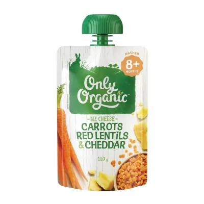 Only Organic Carrots Red Lentils & Cheddar Pouch 120G - From 8 Months