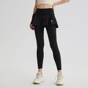 Cosleaf High-Waist Workout Skirt with Integrated Long Pants Comfortable Nylon Material for Women Elegant Purple