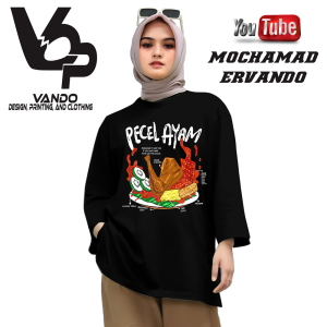 VANDO Kaos Lengan Panjang Kaos Makanan Pecel Ayam Baju Distro Tangan Panjang T-shirt Longsleeve Atasan Pria Bahan Cotton Combed 30s - Hitam