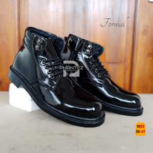 Sepatu Pdh Pria Formal Ankle Boot Hitam Glossy Dinas Polisi Satpam ASN