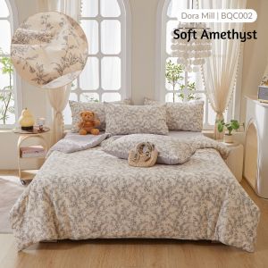 DORAMILL Cloud Cotton Quilt Cover Set Fitted Bedsheet Grade A Fabric 4in1 Queen King Cadar Murah BQC