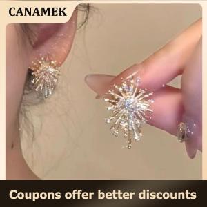 【 CANAMEK 】 Trendy Sparking Snowflake Earring For Women Exquisite Shiny Zircon Imitation Pearl  Earring Christmas Party Jewelry Gift