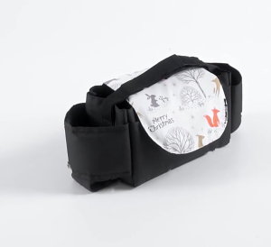 Baby Stroller Organizer with Cup Holders Polyester Detachable Bag Pockets for Diaper Storage Secure Strap Phone Keys Toy