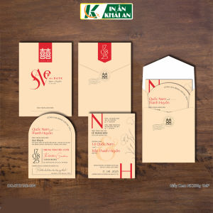 BTD102-304 - Thiệp cưới dạng đứng 12.6x17.6cm chất liệu giấy Kem NK230gsm 1MF (đã bao gồm in nội dung)