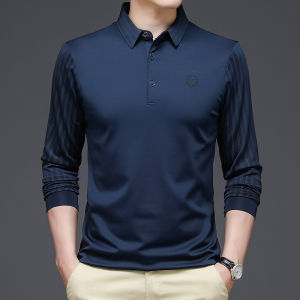 BROWON Spring and Autumn T Shirt Men Turn-down Collar Solid Color Striped Long Sleeve Design Mens T-shirt Casual Slim Long Tops2026
