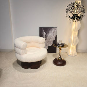 Ghế thư dãn LANA SHERPA CLOUD nhập khẩu ghế lười đọc sách đám mây hình cừu chân gỗ Wabisabi Swivel