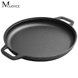 กระทะเหล็กหล่อทนทานเคลือบไม่ติดสำหรับทำพิซซ่า สเต็ก และอาหารเช้าในสีดำด้าน ขนาด 28ซม