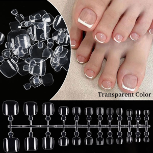 100pcs Square False Toe Nails Full Cover Clear Fake Toenail Acrylic Foot Nail Art Tips Manicure Tools