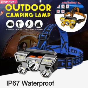 Senter Kepala Led 5 Mata Super Terang Cas USB Headlamp Led Outdoor Waterproof