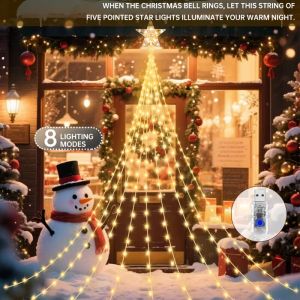 Christmas Star Waterfall Lights 2M 192LED 3M 282LED USB Powered 8 Modes Remote Control for Christmas Tree Home Party Decor