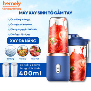 Máy Xay Sinh Tố Cầm Tay Mini Không Dây 40W Máy Say Sinh Tố Có 6 Lưỡi Dao Không Gỉ Sét Kèm Cáp Sạc USB Tiện Dụng HOMELY