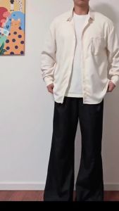 Mens Solid Color Shirt New Casual Long Sleeved Shirt Korean Version Mens Shirt for Men