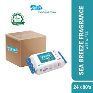 Wetty Wipes Sea Breeze Fragrance Baby Wipes Extra Thick Tuala Basah Tebal Bau Harum Halal (24 x 80s 1 Carton)