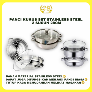 CS Panci Kukus Set Stainless Steel Panci Sup Steamer Ikan Bakpao Siomay 2 Susun 28Cm Tebal