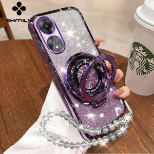 For OPPO A18 A38 A58 A78 A98 A60 A17 A17K A57 A57S A57E A77 A77S Reno 8T Stylish Glitter Phone Cover Luxurious Electroplated Soft Silicone Phone Case+hand Strap+folding Ring Bracket
