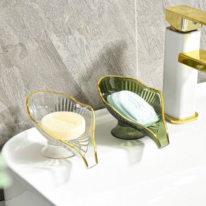 CUNXIN Leaf Shape Soap Dish No punching Self Draining Soap Tray Luxury No Water Accumulation Soap Box Home Ornaments