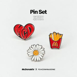 PEACEMINUSONE × McDonald’s Special Edition Merchandise Pin Set 3 Designs Heart Daisy Fries Box