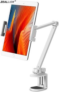 Zeallion Tablet Stand Rotating Long Arm Mobile Phone Holder Height/Angle Adjustable Aluminium Alloy Tablet Mount for 4-13 iPhone iPad