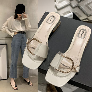 Sandals for Women Korean Style Heels Thick Heels Open Toe Summer Ladies Slippers All-match Shoes