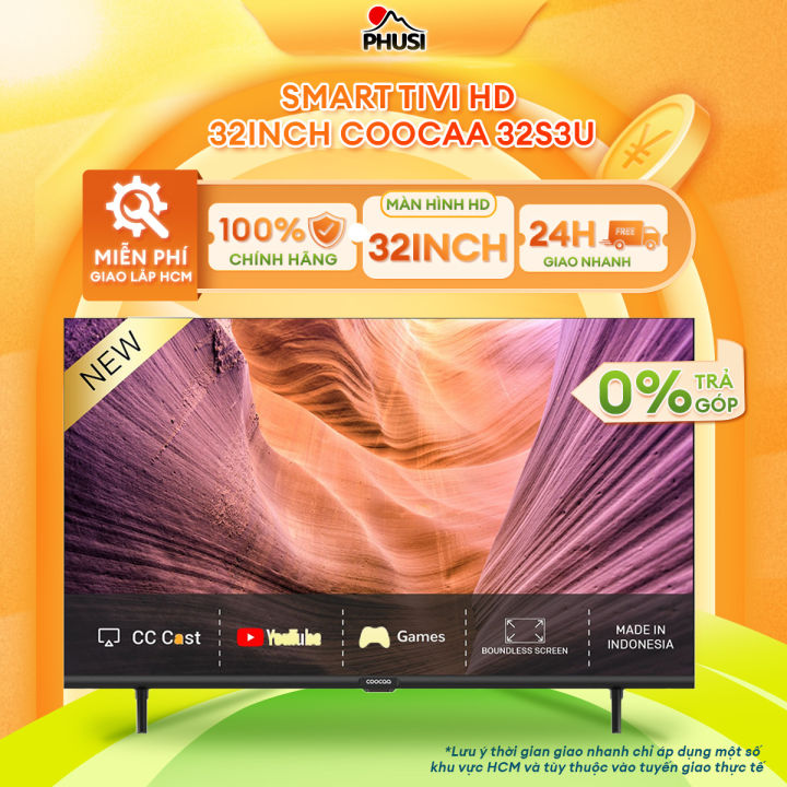 32S3U -[MIỄN PHÍ GIAO HÀNG - LẮP ĐẶT] Smart Tivi HD 32inch COOCAA 32S3U - tivi giá rẻ Chân viền kim loại - CC Cast, Dolby audio, Youtube, Hệ điều hành OS Coolita 3.0 - Hàng Chính Hãng