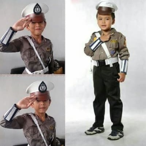 Baju Karnaval -Ukuran XL- Seragam Polisi Anak LAKI-LAKI TK PAUD Lengkap Atribut POCIL