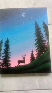 Lukisan Kanvas Aesthetic Handmade Motif Rusa Malam