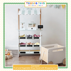 Thinking Toys PLAYSHOP Fruit and Vegetable Shop Stand with Shopping Cart