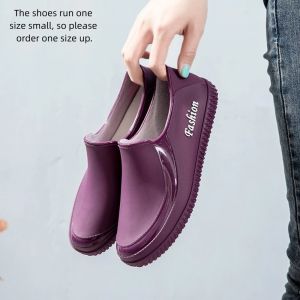 NOBLEE Low Top Womens Rain Shoes Non-Slip Waterproof Womens Shoes Fashion Flat Bottomed Rubber Shoes Kitchen Car Wash Work