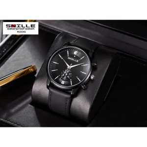 SNILLE N1024G ORIGINAL - JAM TANGAN PRIA FASHION TALI KULIT ANTI AIR FREE BOX FREE BATERAI CADANGAN ANALOG WATCHES