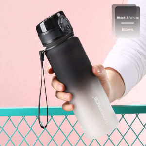 DQRGO [SG Stock] Portable Large Capacity Sports Water Bottle 1000ML Gradient Fitness Sports Time Marker Leakproof Drinking Water Bottle For Student Outdoor Running Cycling Gym