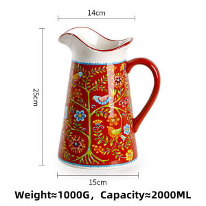 OMK Bình nước lạnh gốm tráng men phong cách mỹ bình nước lớn lọ hoa kín bộ sưu tập chim đỏ