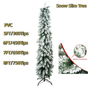 5/6/7/8FT Artificial Slim Snow Christmas Tree Metal Stand Christmas Decoration For Holiday