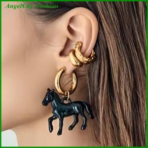 AngelCity Fashion Store Exaggeration Stereoscopic Small Horse Pendant Earrings For Women Creativity Cute Animal Earrings Charm Jewelry New Year Gift