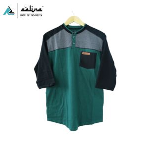Kaos Koko Pria Kurta Aplikasi | Baju Kaos muslim Pria Azlina Terbaru lengan 3/4 | Koko kaos Pria Dewasa bahan Cotton Combade 24s anti gerahadem dan serap keringat Bisa COD