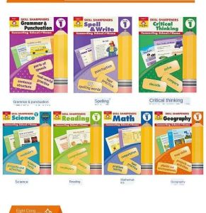 Evan-Moor Skill Sharpeners Grade 1 Set. All 7 Subject Sets: Science Geography Spelling Reading Grammar Mathematics Logical Thinking California Teaching Aids