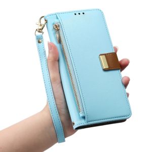 RFID Blocking Zipper Wallet PU Leather Phone Case For iPhone 18 Pro Max 17 Air 16 Plus 15 14 13 Multi Card Slots Crossbody Wrist Strap Kickstand Shockproof Business Protective Cover