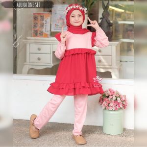 Aluna Oneset by Lilbi - little bee boutique - setelan baju hijab anak - set muslim anak perempuan - outfit muslim anak