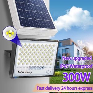 【Malaysia Spot】Outdoor Solar LED Light 300W Waterproof Solar Wall Lamp Dusk to Dawn Solar Flood Light with Remote Control Super Bright Solar Garden Light for Courtyard Basketball Court Swimming Driveway