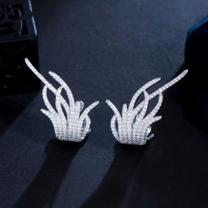 SEQUITO Korean Gorgeous Ladies Jewelry Gold Plated Full Micro Inlay Tiny Bling CZ Zirconia Grass Shape Small Stud Earrings for Christmas Party Gift SE668