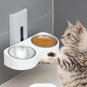 SIRENXI Gắn tường Bát tưới nước cho mèo Tiết kiệm không gian Bát đôi Bát ăn cho chó Có thể tháo rời Có thể điều chỉnh chiều cao Bát ăn cho thú cưng dành cho chó nhỏ