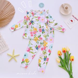 Đồ bộ tay dài bé gái bèo vai xuất Nhật Miwoo