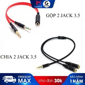 Dây chuyển đổi tai nghe 3.5mm sang 2 cổng 3.5mm (2 chiều) cho âm thanh audio và mic Gutek J01