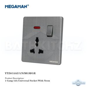 MEGAMAN Z8 SERIES GREY SWITCHES & SOCKETS SIRIM Wall Switch 3D Checkered Bushed Panel Tartan Texture BATHKITCHZ