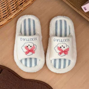 XIXITIAO Home Autumn Winter Comfortable Student Bedroom Cotton Slippers Cute Bowknot Puppy Warm Womens Personality Furry Slippers