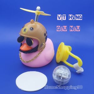 Vịt Hồng Dễ Thương Đội Mũ Bảo Hiểm Trang Trí Ô tô Xe Máy Xe Đạp Có Đèn Chong Chóng