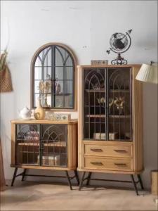 American r dining cabinet solid wood wine cabinet wrought iron glass door cabinet storage cabinet living room wall cabinet