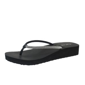 [Free Shipping] Fashionable Rhinestone Flip-Flops For Women Summer Outdoor Wear Wedge Heel Mid-Heel Thick-Soled Non-Slip Beach Sandals