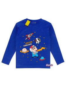 Baju anak cowok distro lengan panjang karakter kartun animasi SINCAN PLANET warna birutua bahan adem